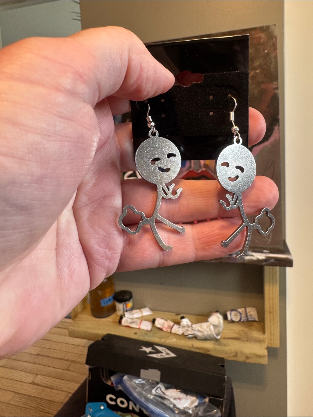 "Gas-X" Funny Farting Stick Figure Gag Gift Earrings